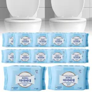 46매 12팩 저자극 마이비데 화장실용 클린케어 물에 잘녹는 비데티슈