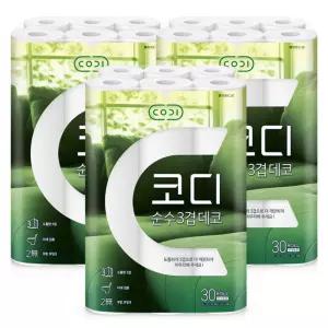 쌍용C&B 코디 순수 3겹데코 30m 30롤 x 3팩 /휴지/화장지