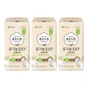 좋은느낌 유기농100%순면커버 팬티라이너, 일반, 40매, 3개