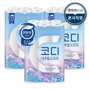 코디 3겹 화장지 내추럴소프트 휴지 27m 30롤 3팩