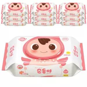 순둥이 베이직 대용량 휴대용 무향 유아물티슈 캡형 55g 100매 10개