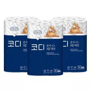 코디 순수 3겹 데코 30M 30롤x3팩 두루마리 휴지 화장지
