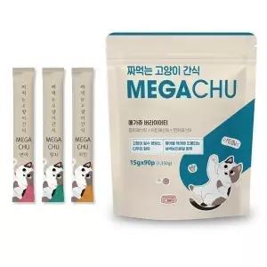15g - 90스틱 메가츄 짜먹는 츄르 고양이간식 연어 참치 치킨 대용량 가성비 팩