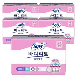 쏘피 바디피트 볼록맞춤 날개형생리대 대형 16Px5팩
