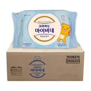 크리넥스 마이비데 클린케어 카카오 화장실용 물티슈 캡형 40매입 x 9팩(1BOX) 휴대용 비데 환자용 물휴지