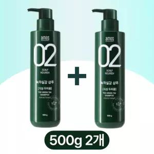 1+1 아모스 녹차실감 샴푸액 지성 두피용 산뜻한 타입 500g 탈모 두피 피지 보습