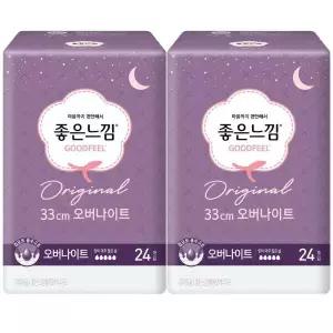 좋은느낌 날개형, 오버나이트, 24매, 2개