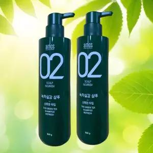 아모스 지성 두피 피지 조절 & 산뜻한 사용감 탈모완화 녹차실감 샴푸 500g 2개