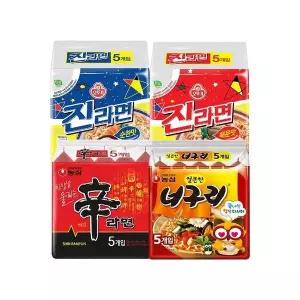 신라면120g(5개)+얼큰너구리120g(5개)+진라면순한맛120g(5개)+진라면매운맛120g(5개)