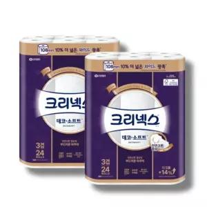 크리넥스 천연펄프 3겹 데코앤소프트, 37m, 24롤, 2개