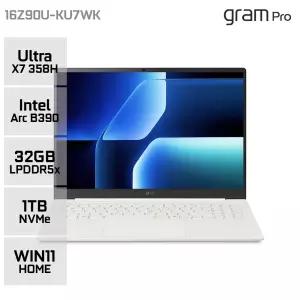 LG 그램 프로16 16Z90U-KU7WK 인텔 Ultra X7 OLED 120Hz 에어로미늄 화이트 WIN11 32GB 1TB YO