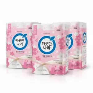 깨끗한나라 벚꽃 프리미엄 무형광 화장지 3겹 30롤 28m 3팩