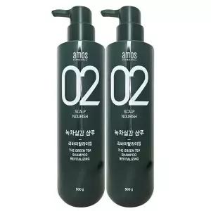 아모스 녹차실감 리바이탈라이징 산뜻한 타입 지성 샴푸 500g 2개