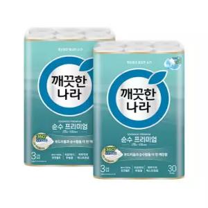 깨끗한나라 순수 프리미엄 더 클래스 휴지 30m (30롤) [2팩]