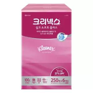 크리넥스 실크소프트 미용티슈 천연펄프 각티슈 2겹 250매 6개