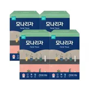 모나리자 천연펄프 피부저자극 미용티슈 250매 3입 4팩 부드러운 각티슈 곽티슈