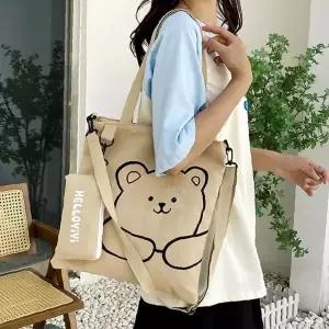 귀여운 곰 캐릭터 프린팅 에코백 스타일 어린이 신발 보관 파우치 학교 체육 수업