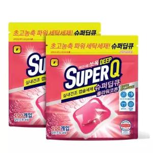 슈퍼딥큐 플라워코튼 100개입+100개입 캡슐세제 실내건조 고농축 대용량 세탁 드럼세탁기 세제