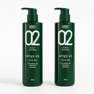 [셀러허브][웰빙창고] 아모스 녹차실감 샴푸액 지성 500g 2개 (S42334382)