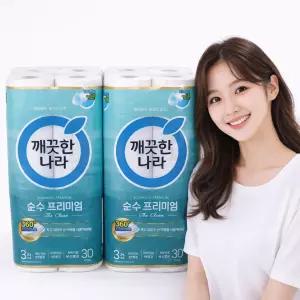깨끗한나라 3겹 순수프리미엄 더 클래스 화장지 30m X 30롤 2팩