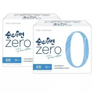 [순수한면] 깨끗한나라 순수한면 제로 Zero 생리대 중형 16Px2팩