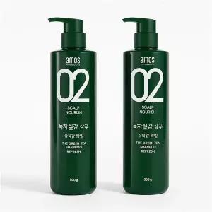 [웰빙창고] 아모스 녹차실감 샴푸액 지성 500g 2개