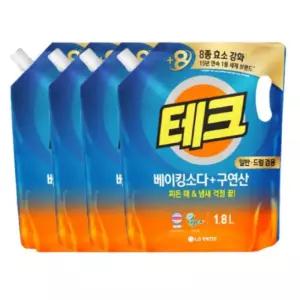 테크 베이킹소다+구연산 액체세제 일반/드럼 겸용 1.8L 4개
