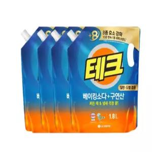 테크 베이킹소다+구연산 액체세제 일반/드럼 겸용 1.8L 4개