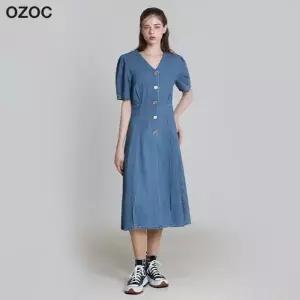 [오조크(OZOC)] 브이넥 데님 원피스 (택가격: 179800원)