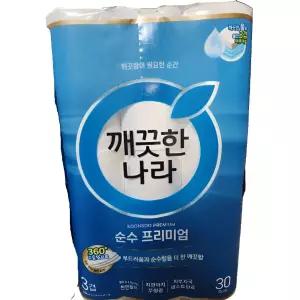 깨끗한나라 3겹 순수프리미엄 롤화장지 27m X 30롤 1+1팩