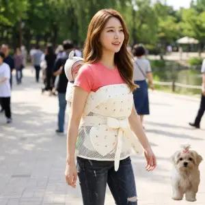 혀누닷컴 국산 전통 여름 매쉬 망사 5부 일자형 아기 포대기 신생아 애기 외출용 어부바 뒤로업는 포대기