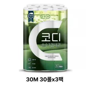 코디 순수 3겹 데코 두루마리 화장지 30M 30롤x3팩