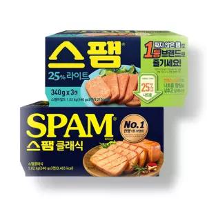 CJ 스팸 클래식, 340g, 3입, 1개 + 라이트, 340g, 3입, 1개