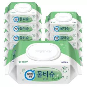 깨끗한나라 물티슈 퓨어그린 캡형 100매 12팩