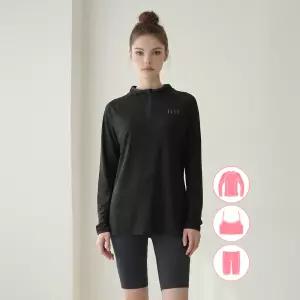 [베이직엘르]베이직엘르 여성인 블랙 반집업 래쉬가드 워터레깅스 세트 BEL-Z205K