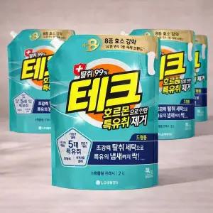 [셀러허브]테크 호르몬 특유취 제거 실내건조 액체세제 드럼 리필 2L 4개 (S47551609)