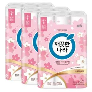 깨끗한나라 화장지 3겹 허브가든 벚꽃 프리미엄 28m 30롤 3팩