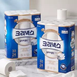 크리넥스 3겹 울트라클린 화이트 롤화장지 (25Mx24롤)x2백