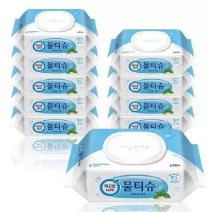 깨끗한나라 물티슈 페퍼민트 70매 캡형 10팩 아기 신생아 유아 대용량 두꺼운