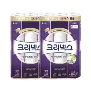 크리넥스 데코앤소프트 3겹 화장지 30롤 2팩 두루마리휴지 물에잘녹는 무형광 집들이 수딩플러스 특별기획