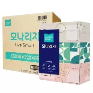 모나리자 각티슈 280매 24개 미용티슈 화장지 휴지 (3입8팩) 570903
