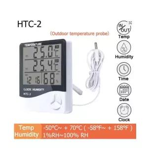 LCD 디지털 온도 습도 계량기 HTC-2 HTC-1 가정 실내 실외 습도계 온도계 기상 관측소 시계 포함