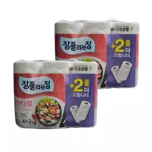 미래생활 잘풀리는집 천연펄프 키친타월 4+2롤 150매, 2팩