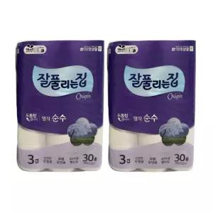 미래생활 잘풀리는집 명작 순수 3겹 무형광 화장지 30m, 30롤, 2팩