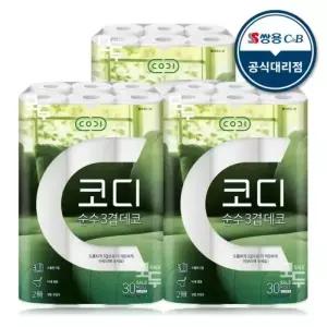 코디 순수 3겹 데코 30M 30롤x3팩 /화장지 두루