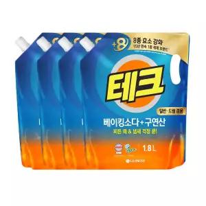 테크 베이킹소다+구연산 액체세제 일반/드럼 겸용 1.8L 4개