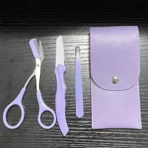 간편한 눈썹 세트 정리 도구 핀셋 퍼플 칼 속 트위저 집게 족 기 숱가위 빗가위