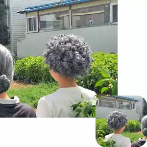 뮤 백발가발 할머니 촌캉스 뽀글머리 분장용