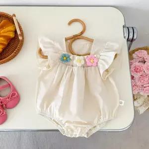 [조이멀티]꽃송이 뜨개 여아 베이지 프릴바디슈트(66-90) 205362