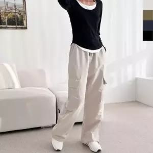 스트링 카고 조거 스트릿 팬츠 와이드 립스톱 여성